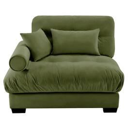 Ropilly - Olive Green Velvet Sofa Single Seat Sofa with Round Bolster Arm and 3 Pillows - Olive Green
