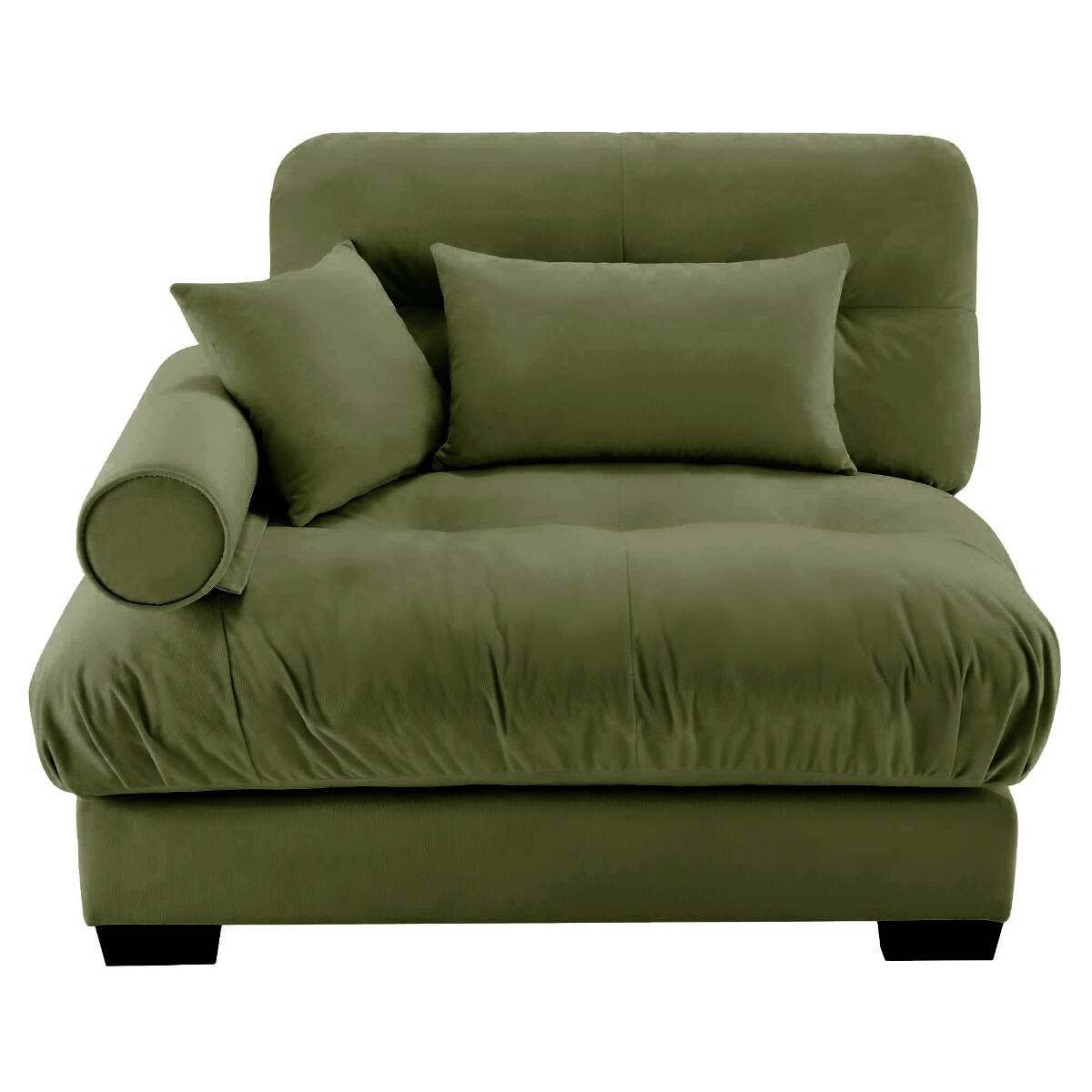 Front. Ropilly - Ropilly Olive Green Velvet Sofa Single Seat Sofa with Round Bolster Arm and 3 Pillows - Olive Green.