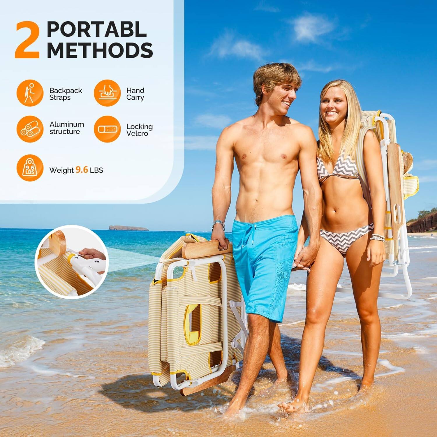 PORTABL 2 METHODS  
Backpack Straps  
Hand Carry  
Aluminum structure  
Locking Velcro  
Weight 9.6 LBS