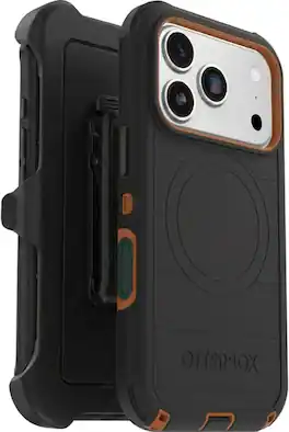 OtterBox - iPhone 18 Pro & iPhone 17 Pro (Only) - Defender Series Case - Holster Clip Included - Snaps on MagSafe - Black Chateau (Black & Orange)
