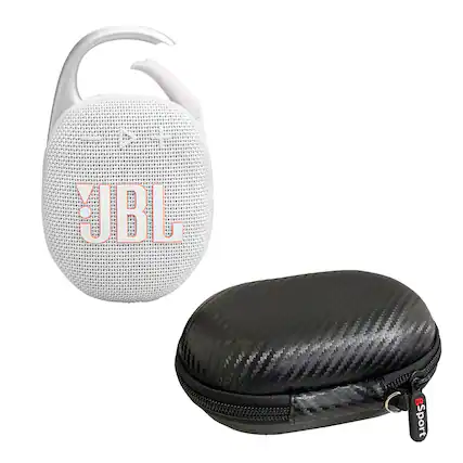 Front. JBL - JBL Clip 5 Ultra Portable Bluetooth Speaker with gSport Carbon Fiber Case - White.