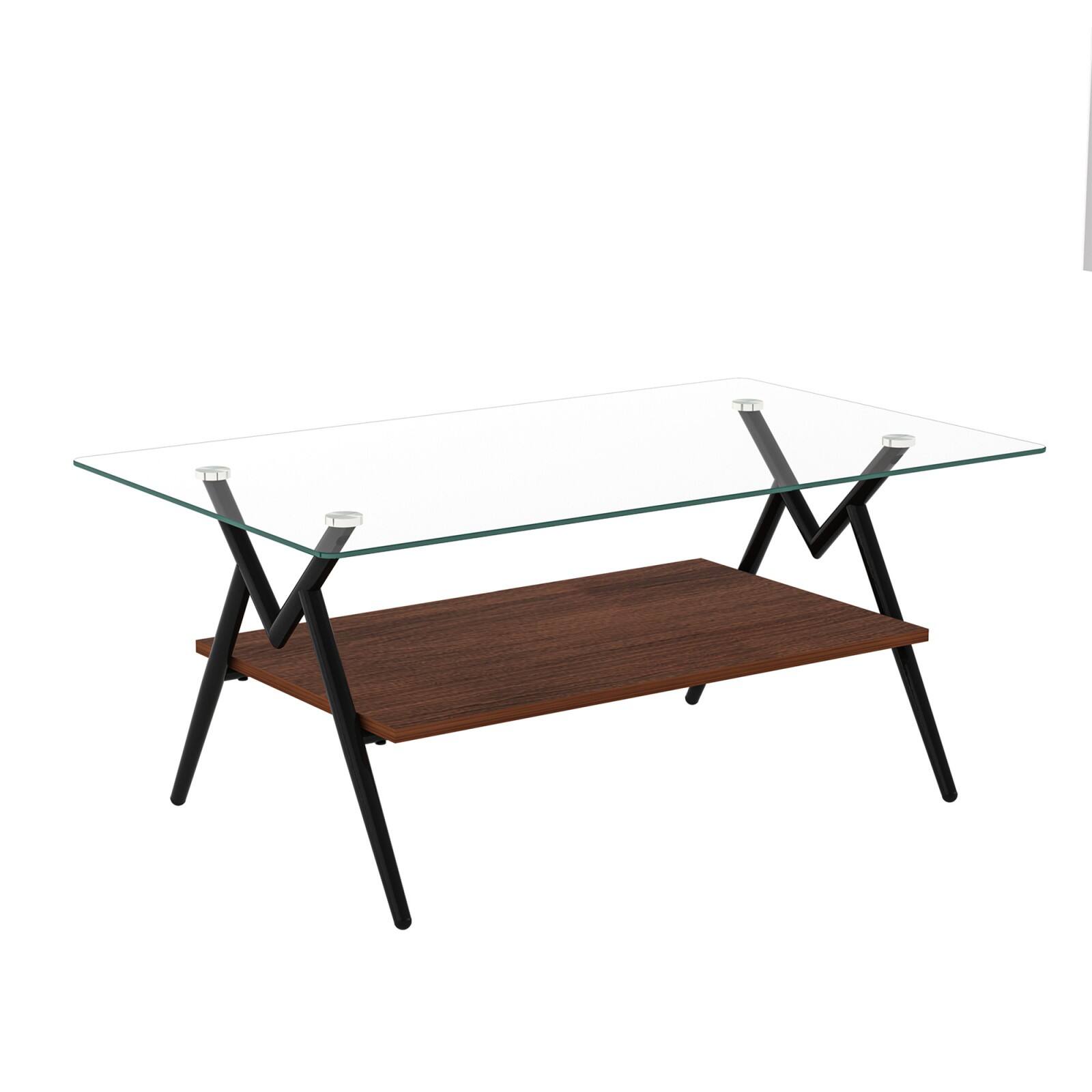 Alt View 7. Ecooso - Rectangle Coffee Table with Tempered Glass top and Black Metal Legs, Modern Table for Living Room - Transparent.