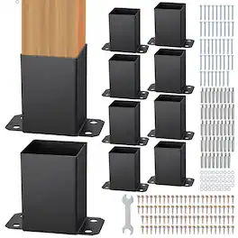VEVOR - 4x4 Post Base 10 Pcs, Inner Size 3.6"x3.6" Post Base Brackets,Heavy Duty Powder Coated Post Anchor Matte Wood Post - Black
