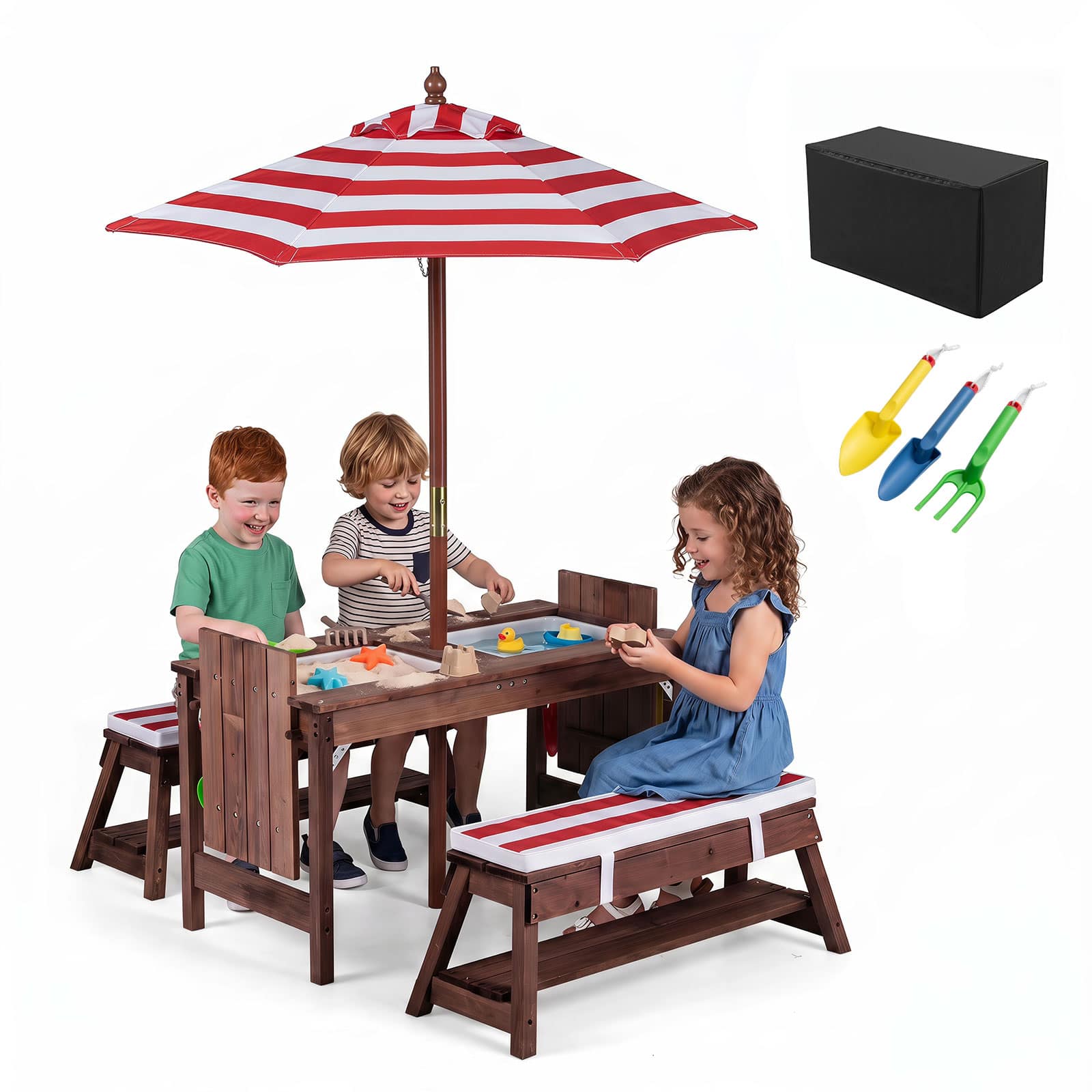 Costway - Kids Picnic Table & Benches Set with Adjustable Umbrella Removable Cushions Boxes - Red price history on PriceWatchPro