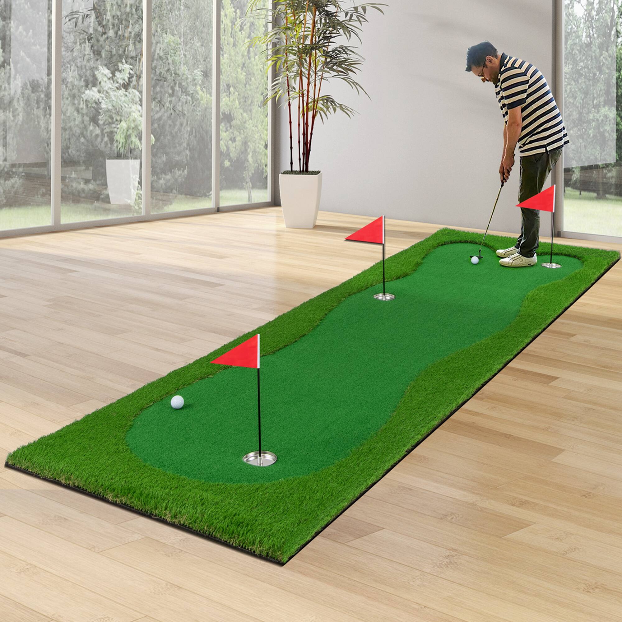 Alt View 1. Costway - Costway 10 x 3.3 FT Golf Putting Green Professional Golf Training Mat with 2 Golf Balls - Green.