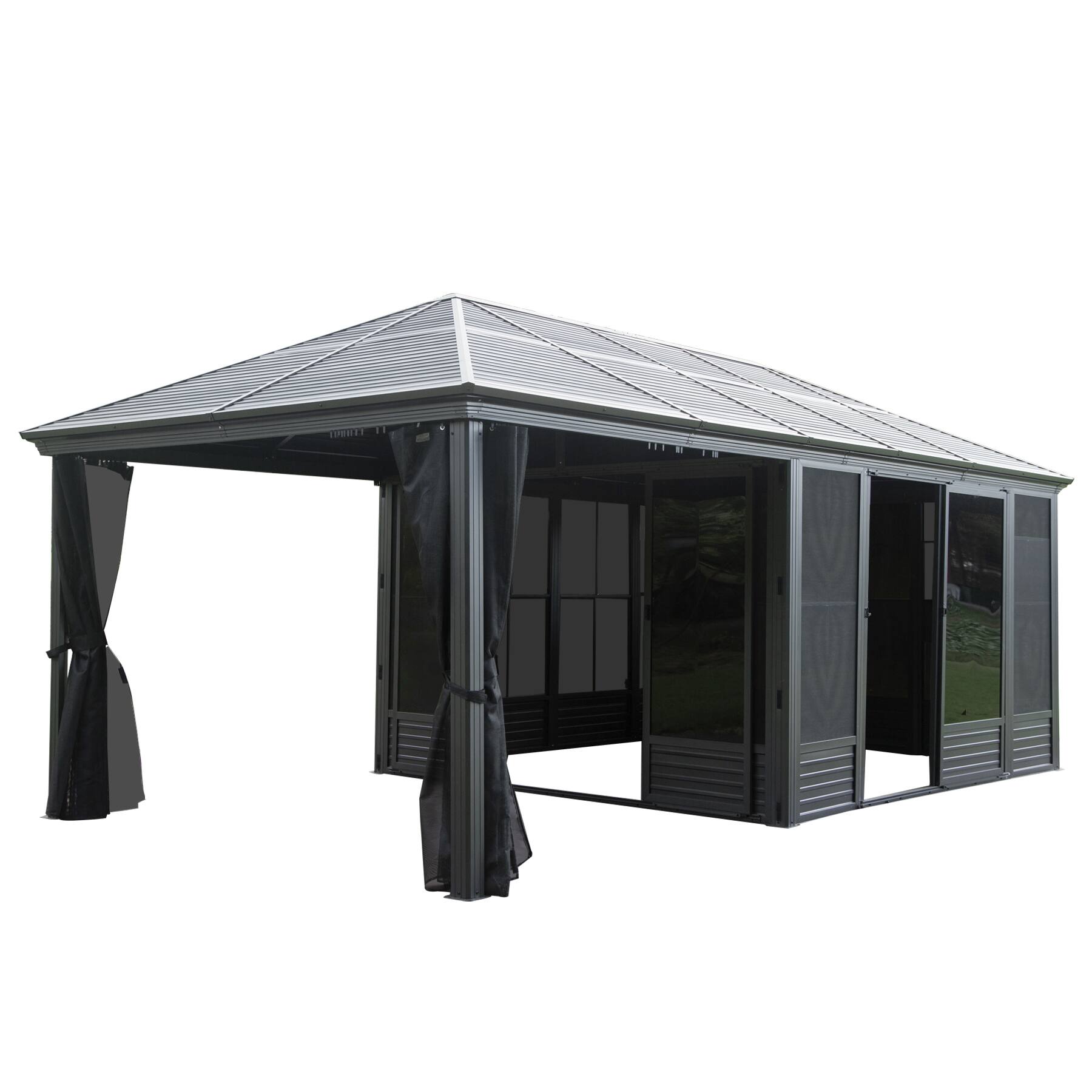 Left. Mondawe - 11x21FT Outdoor Sunroom,Solarium with Galvanized Steel Roof - Grey.