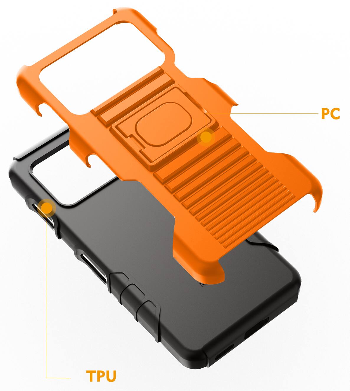 Alt View 6. Nakedcellphone - Case for Zebra EM45 RFID Mobile - Rugged Hybrid Phone Cover with Grip Stand - Orange.
