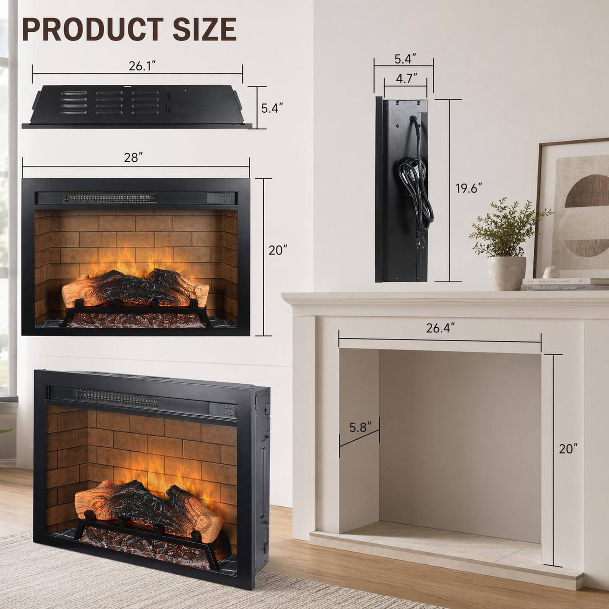PRODUCT SIZE  
26.1" 5.4" 4.7" 5.4" 28" 19.6" 20" 26.4" 5.8" 20"