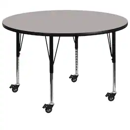 Flash Furniture - Wren Mobile 48'' Round Grey HP Laminate Activity Table - Height Adjustable Short Legs - Gray