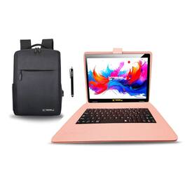 LINSAY - 10.1" Octa Core 256GB Storage Android 15 with Designer Cloth Keyboard Case and Stylish Backpack and Pen Stylus - Peach