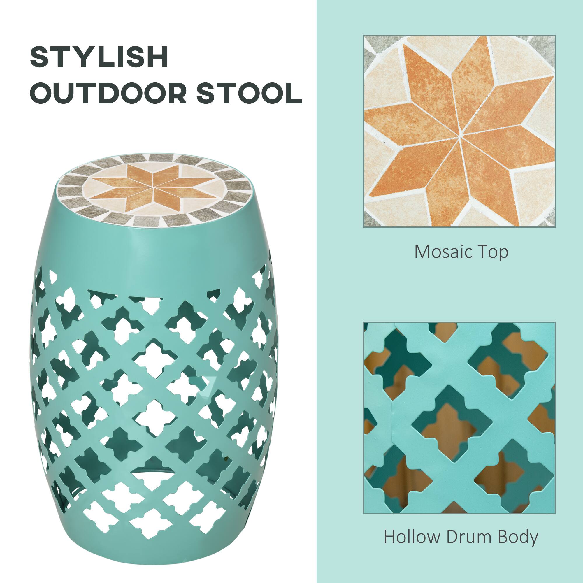 STYLISH OUTDOOR STOOL

Mosaic Top

Hollow Drum Body