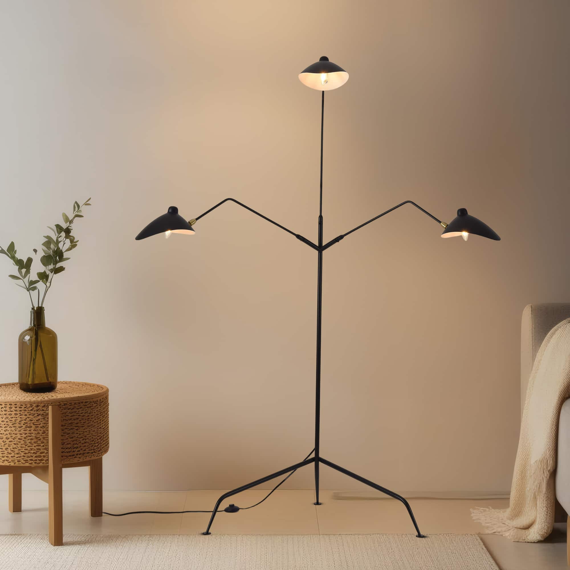 RYHNUYNE - 3-Shade Adjustable Floor Lamp 360° Rotatable Dimmable Reading Light with E12 Socket Modern Standing Lamp for Living Room