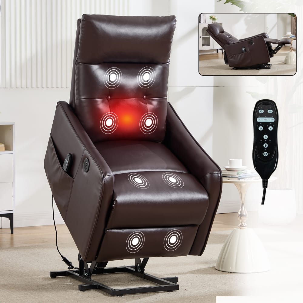 Ropilly - Power Lift Recliner Massage and Heat Chair for Elderly Single Motor - Brown