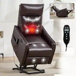Ropilly - Power Lift Recliner Massage and Heat Chair for Elderly Single Motor - Brown