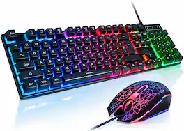 Bundle - Core Tech - 104-Key Wired Gaming Keyboard and Optical Mouse Combo with Multicolor Backlighting - Black