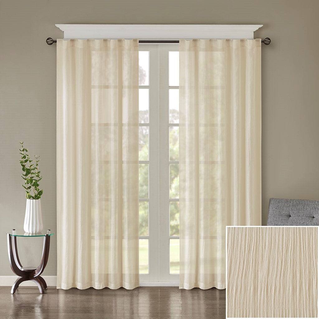 Back. BreeBe - Solid Crushed Curtain Panel Pair(2 Pcs Window Panels) - Cream.