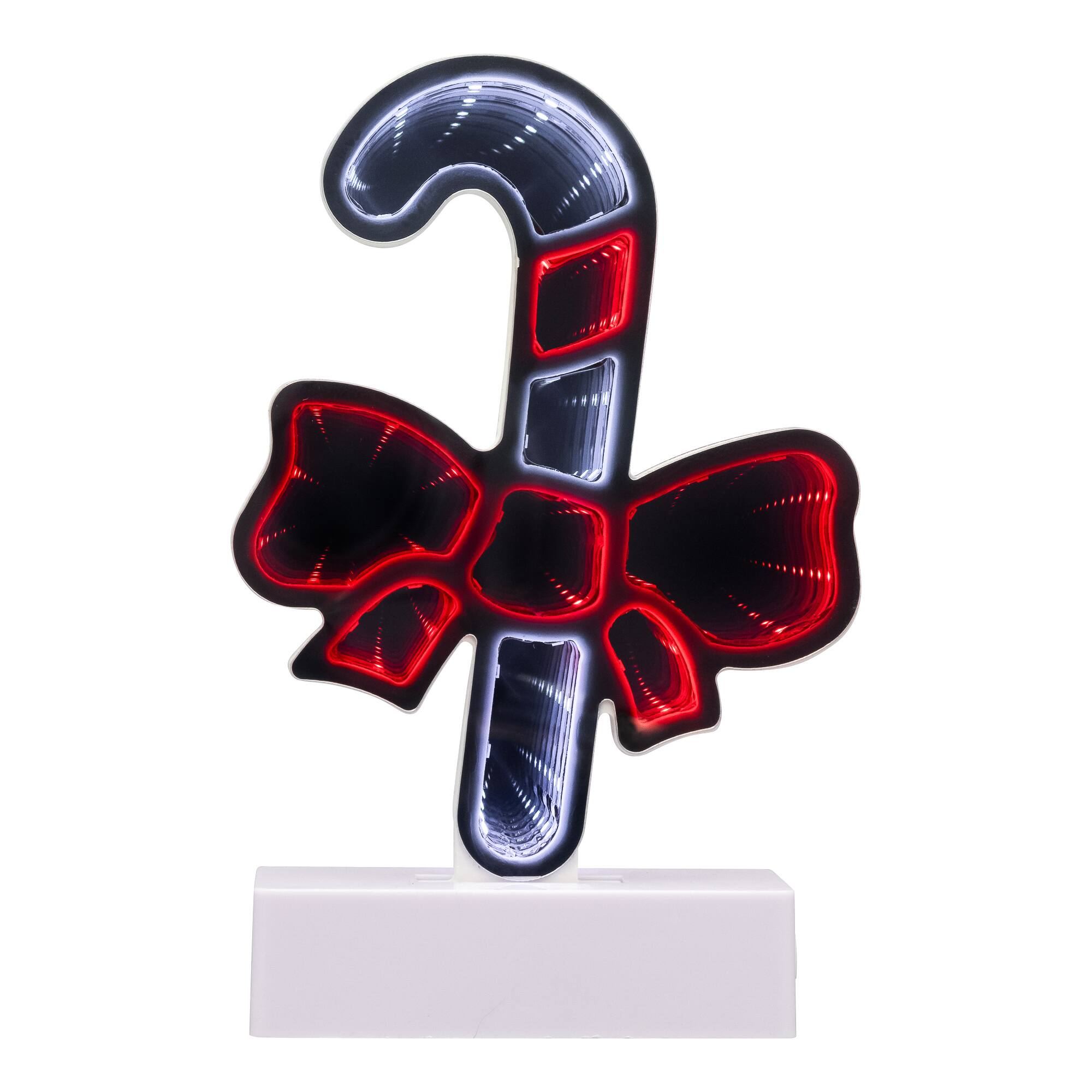 Alt View 1. Northlight - LED 3D Candy Cane with Bow Christmas Infinity Mirror - 8" - Red.