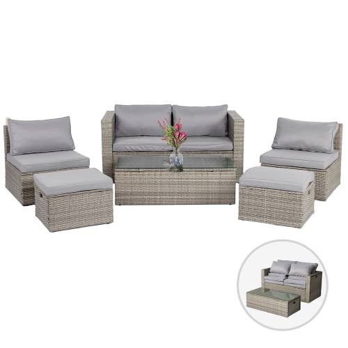 Alt View 1. Winado - 6PCS Patio Rattan Wicker Furniture Set w/ Ottoman, Coffee Table Sectional Nested Design for In/Outdoor Poolside Backyard - Gray.