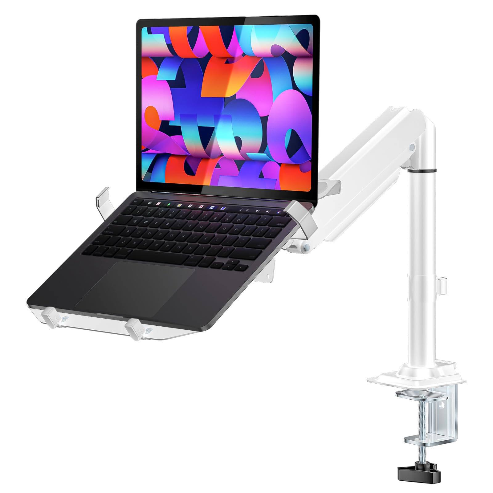 PO3TICJUNKI3 - Laptop Tray Desk Mount For 17inch Notebook Fully Adjustable Arm Up To 22lbs Monitor With Vented Platform - White