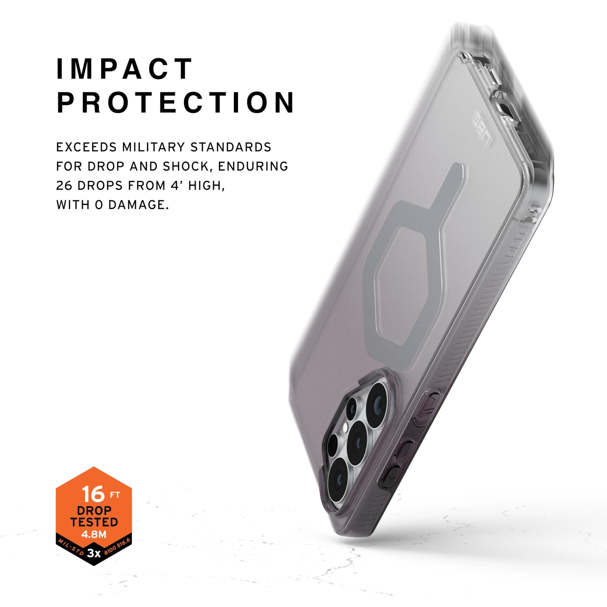 IMPACT PROTECTION

EXCEEDS MILITARY STANDARDS FOR DROP AND SHOCK, ENDURING 26 DROPS FROM 4' HIGH, WITH 0 DAMAGE.

16 FT DROP TESTED 4.8M MIL-STD 810G 3X