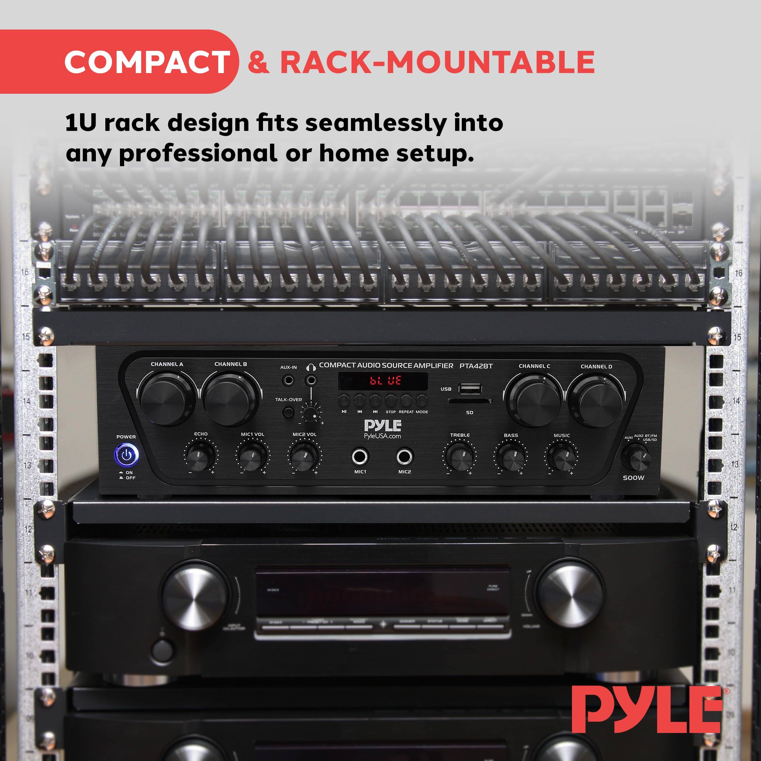 COMPACT & RACK-MOUNTABLE

1U rack design fits seamlessly into any professional or home setup.

COMPACT AUDIO SOURCE AMPLIFIER PTA42BT

PYLE

PYLEUSA.com