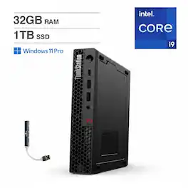 Lenovo - ThinkStation P3 Tiny Workstation Mini Desktop (Intel i9-14900 vPro, T400 4GB, 32GB DDR5, 1TB SSD, Win 11 Pro) - Black