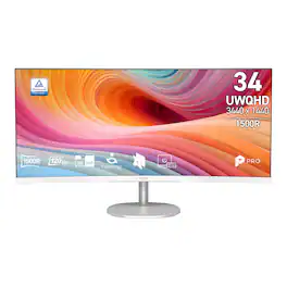 MSI - PRO MP341CQW E12 34" Curved UWQHD 120Hz 1ms VA Business Monitor with Built-in Speakers( (DisplayPort, HDMI ) - White