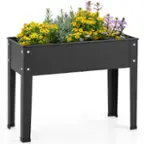Front. Costway - 24'' Raised Garden Bed with Legs Metal Elevated Planter Box Drainage Hole Backyard - Black.