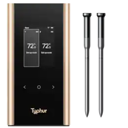 Typhur - Sync Gold Dual Smart Wireless Meat Thermometer, 3000 FT Sub-1G Enhanced Signal, WiFi Unlimited Range, 6 Sensor Probe - Black/Gold