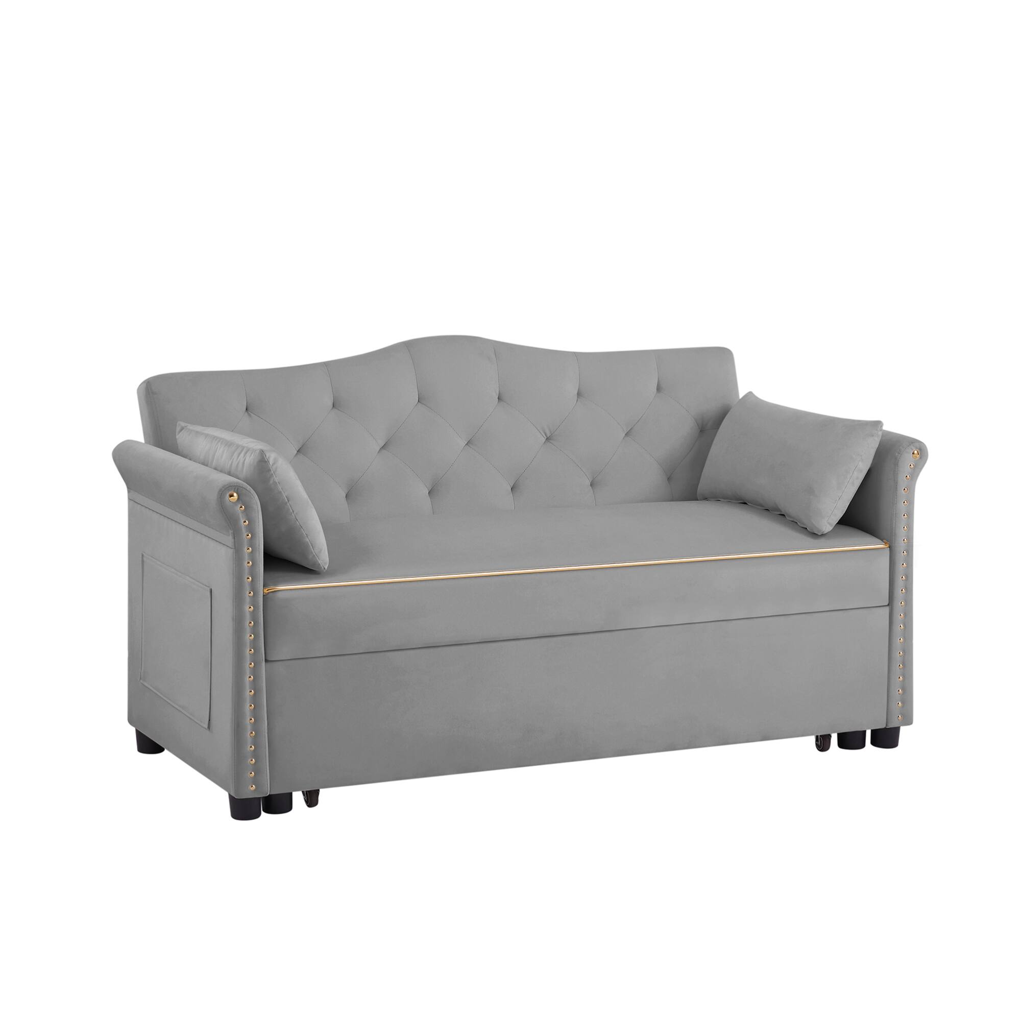 Alt View 1. GOODSILO - Velvet Convertible Sleeper Sofa Bed with Adjustable Positions and Tufted Backrest - Gray.