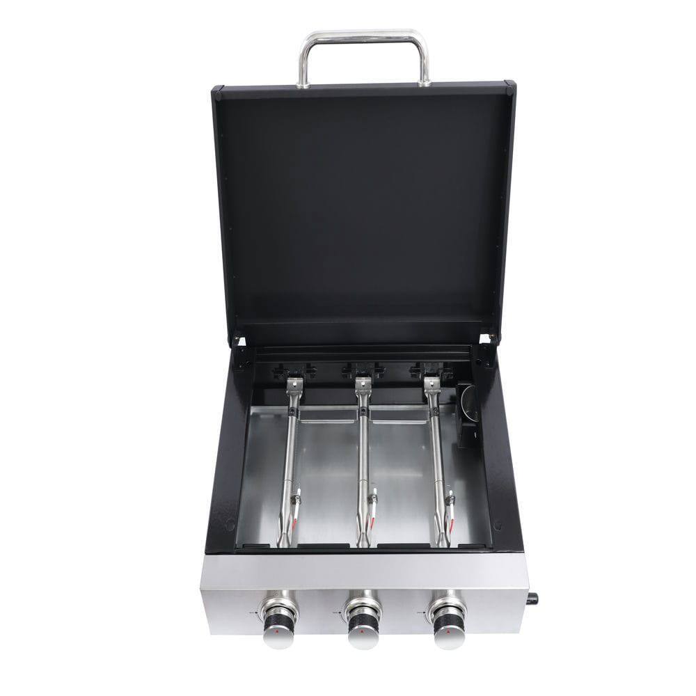 Alt View 6. Resenkos - 3 Burner BBQ Propane Gas Grill, Stainless Steel BTU Patio Garden Barbecue Grill, Black.