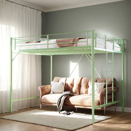 Front. Winado - 67" Full Size with Flat Ladder Heavy Duty Metal Single Bunk Bed Loft Bed with Safety Guard Rails for Kids Teens Adults - Green.