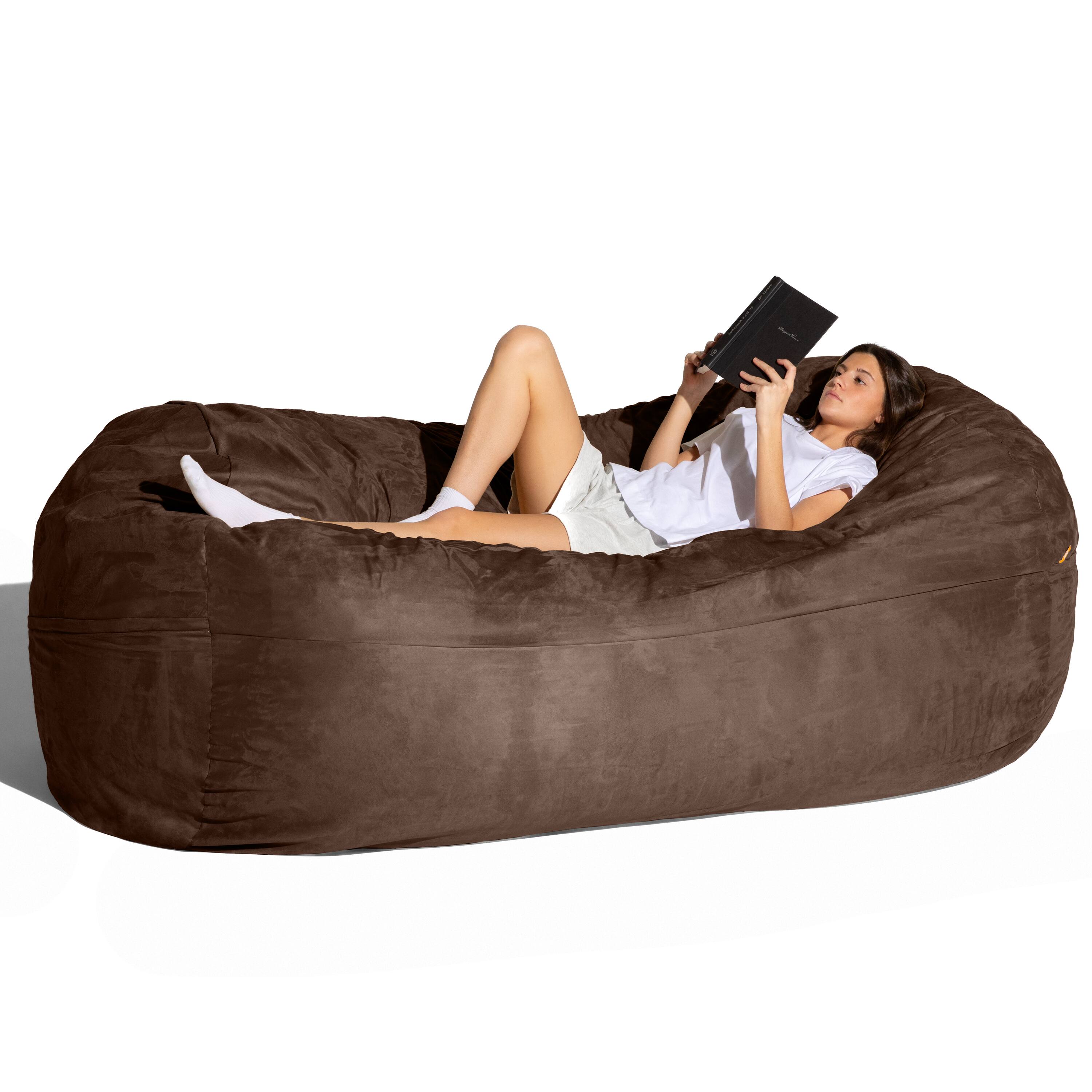 Angle. Jaxx - Jaxx 7 Foot Giant Bean Bag Sofa, Chocolate - Chocolate.