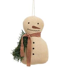 BreeBe - Hanging Primitive Pine & Scarf Snowman Hanger - Cream