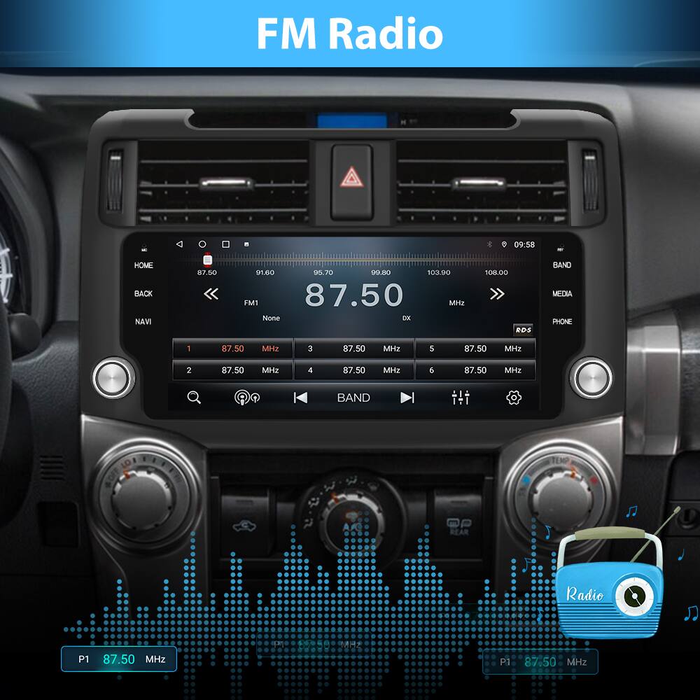 FM Radio  
09:58  
HOME BACK NAVI  
87.50 91.60 95.70 99.80 103.90  
FM1  
87.50 Hz  
None  
DXX  
508.00  
EDS  
BAND  
MEDIA  
PHONE : 87.50 MHz  
3 87.50 MHz  
5 87.50 MHz  
2 87.50 MHz  
4 87.50 MHz  
6 87.50 MHz  
BAND TEMP  
Radio P1 87.50 MHz  
P1 87.50 MHz