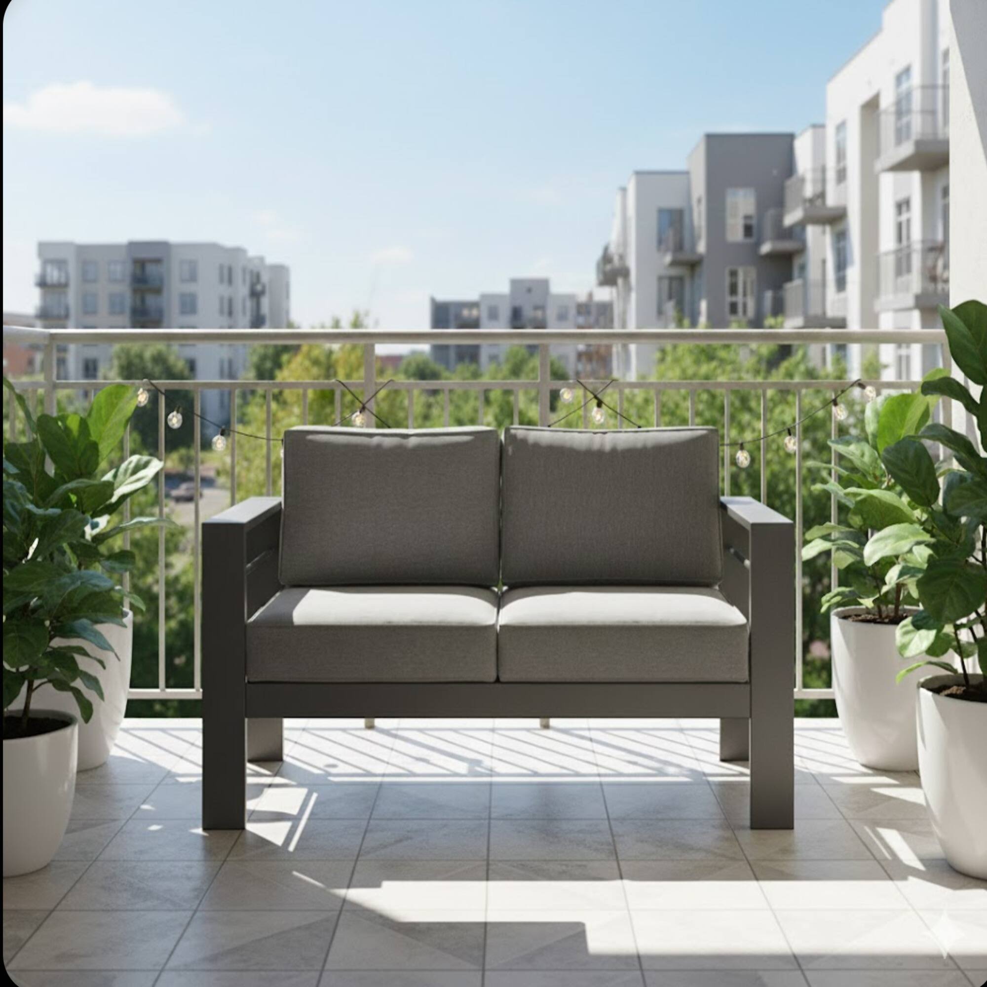 Left. Mondawe - 52" All-Weather Metal Loveseat Patio Sofa with Cushions - Gray.