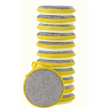 Front. Kitcheniva - Dual-Sided Scrub Sponges (12 Pcs, Yellow) - Scour Pad & Soft Sponge.