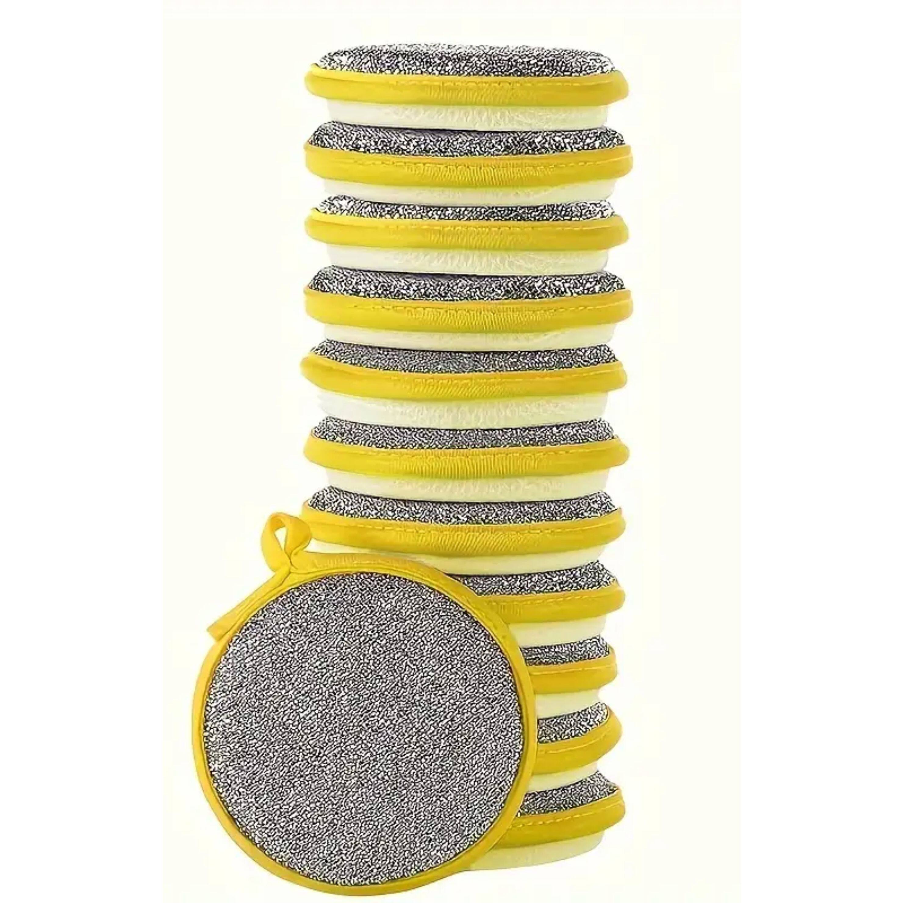 Front. Kitcheniva - Dual-Sided Scrub Sponges (12 Pcs, Yellow) - Scour Pad & Soft Sponge.