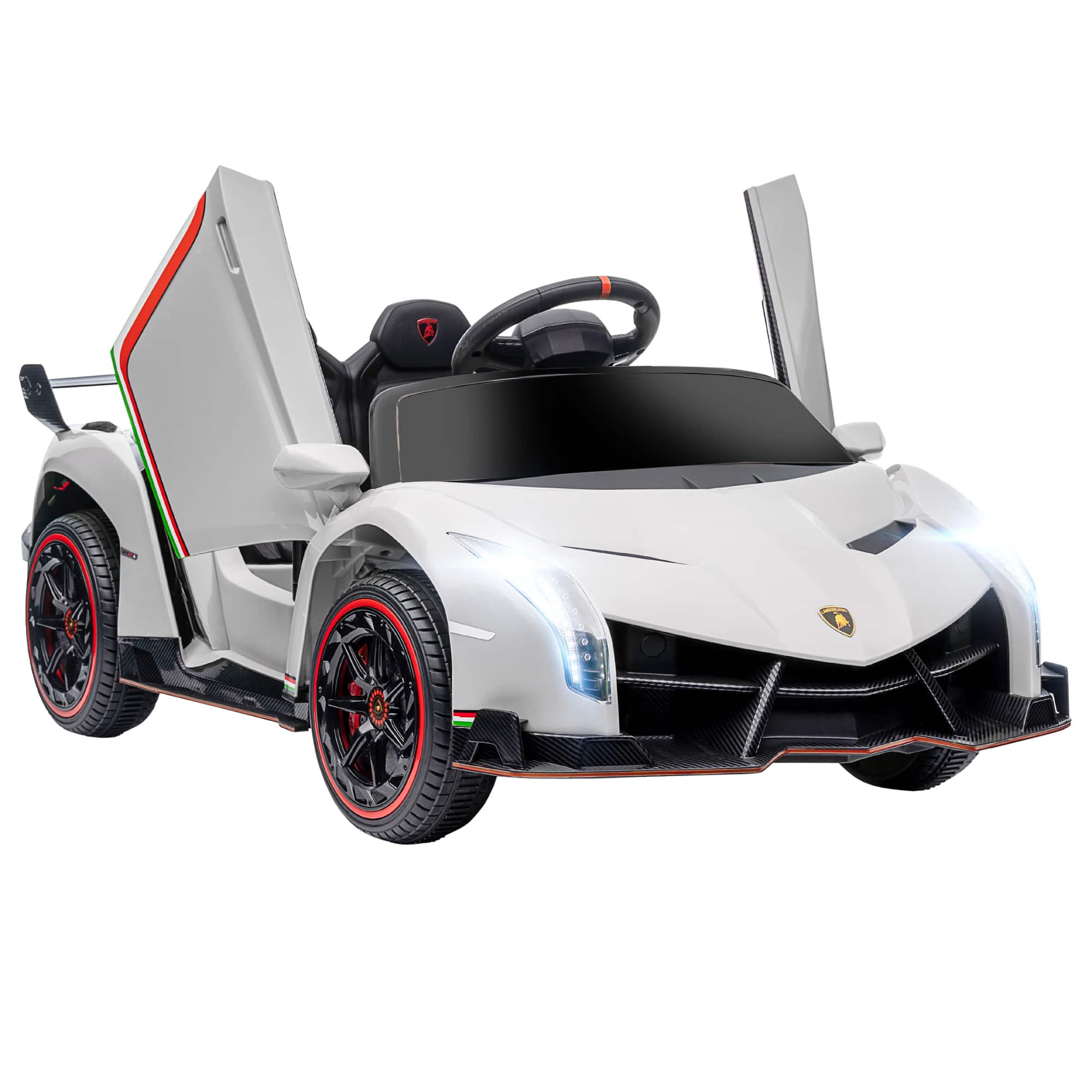 Ecooso - 12V Licensed Kids Battery Ride-On Car, Electric Vehicle with Remote Control, Music, Suspension, and Lights - White