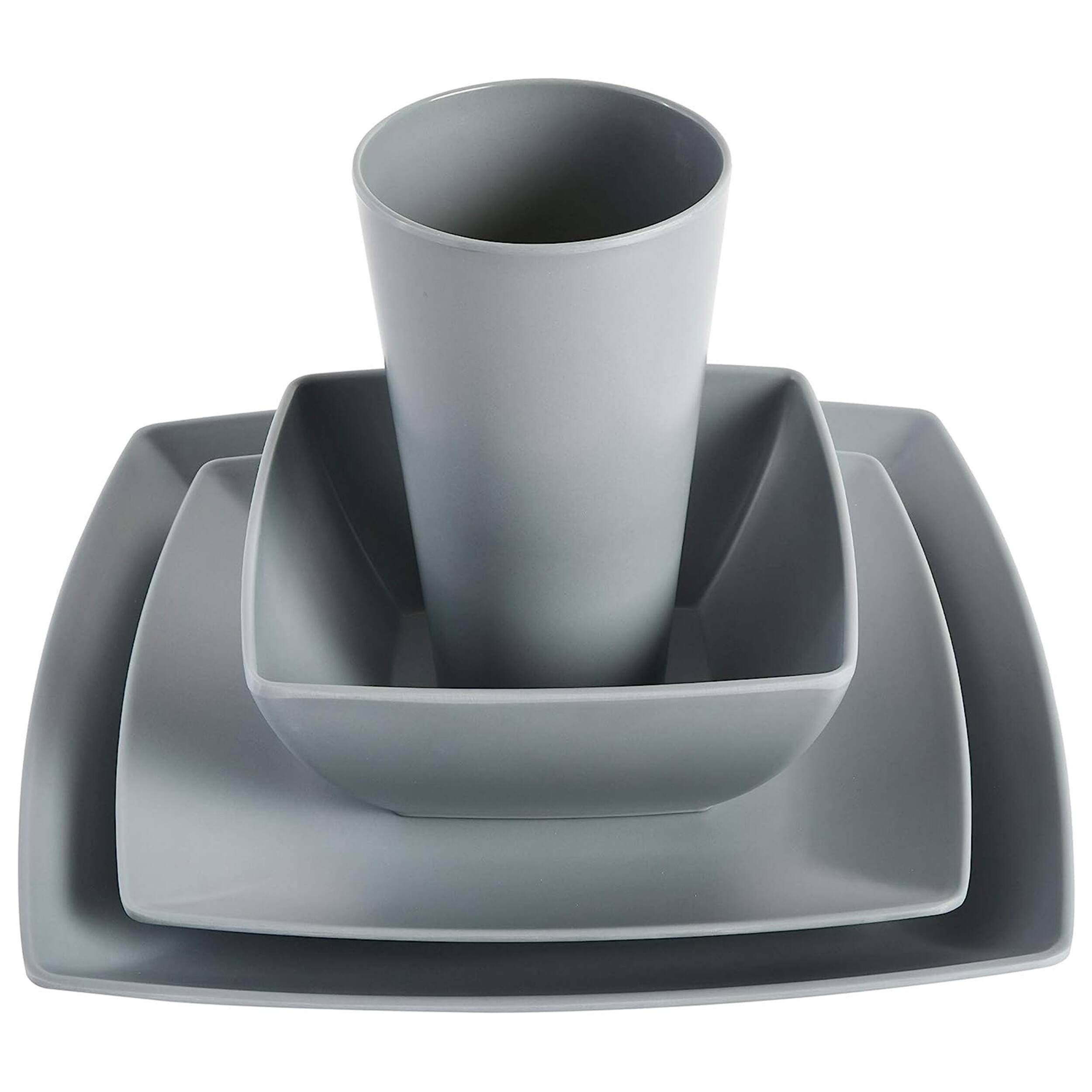 Alt View 2. Gibson - Gibson Home Grayson 16 Piece Square Melamine Dinnerware Set in Grey - Gray.