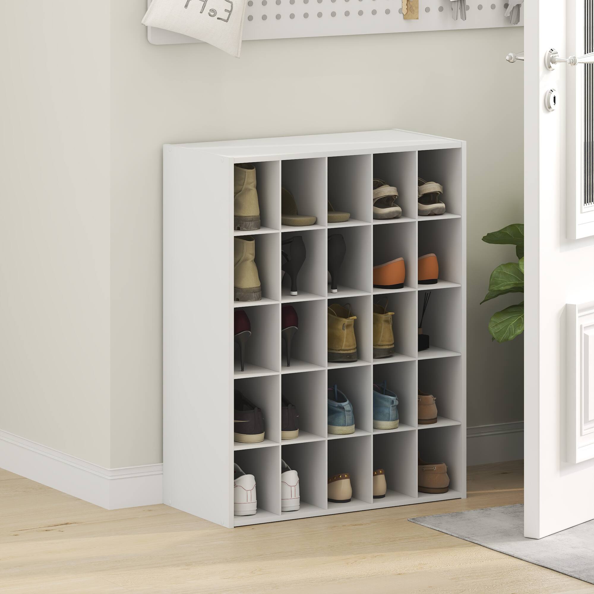 Alt View 1. Furinno - FANO Shoe Rack, 25-Cube Shoe Organizer, Stackable Shoe Organizer, for Closet Entryway, Office, Garage - White.