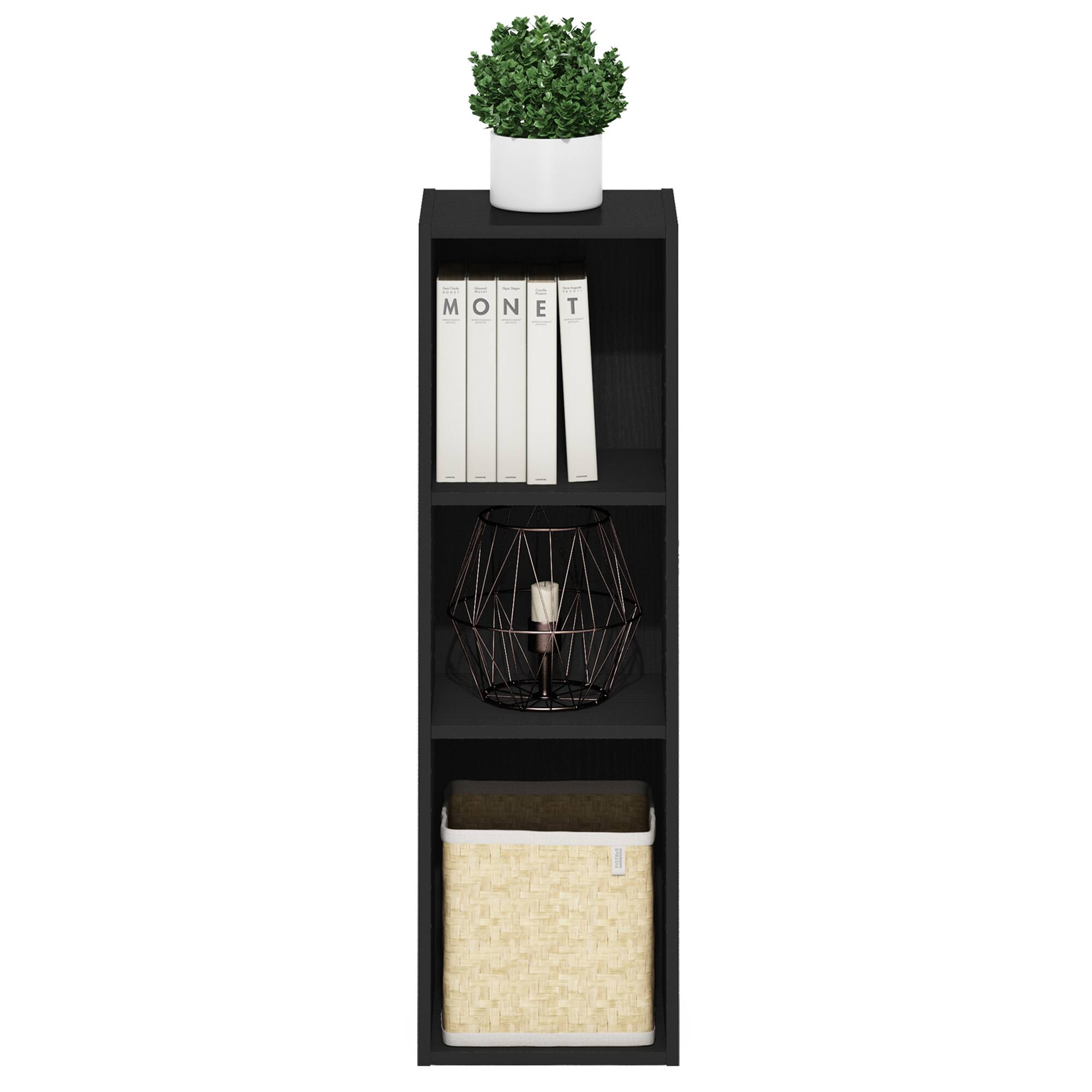 Alt View 4. Furinno - FULDA Book Shelf, 3-Tier Narrow Storage Cabinet, Bookcase with 10-In Width Storage Shelf, 9.3 x 9.8 x 31.5 - Blackwood.