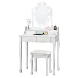Costway - Vanity Dressing Table 10 Dimmable Bulbs Touch Switch - White