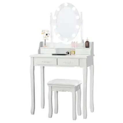 Front. Costway - Costway Vanity Dressing Table 10 Dimmable Bulbs Touch Switch - White.