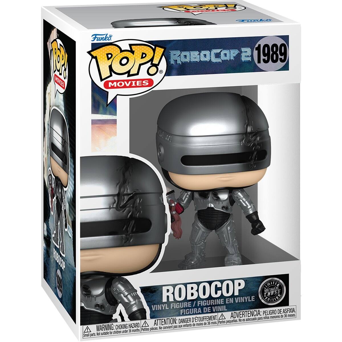 Funko POP! Movies Robocop 2 1989 Robocop Metallic Chase Figurine en Vinyle / Vinyl de Vinil Figura / Figure de Vinil Peligro de Asfixia. D'Étouffement. Avertissement: Pura nitos menores de 36 meses. Danger petits. No I adecuado HAZARD. Attention: B enfrants de moins de 36 mois. Partes WARNING: CHOKING Potites pices. Ne convient pas.
