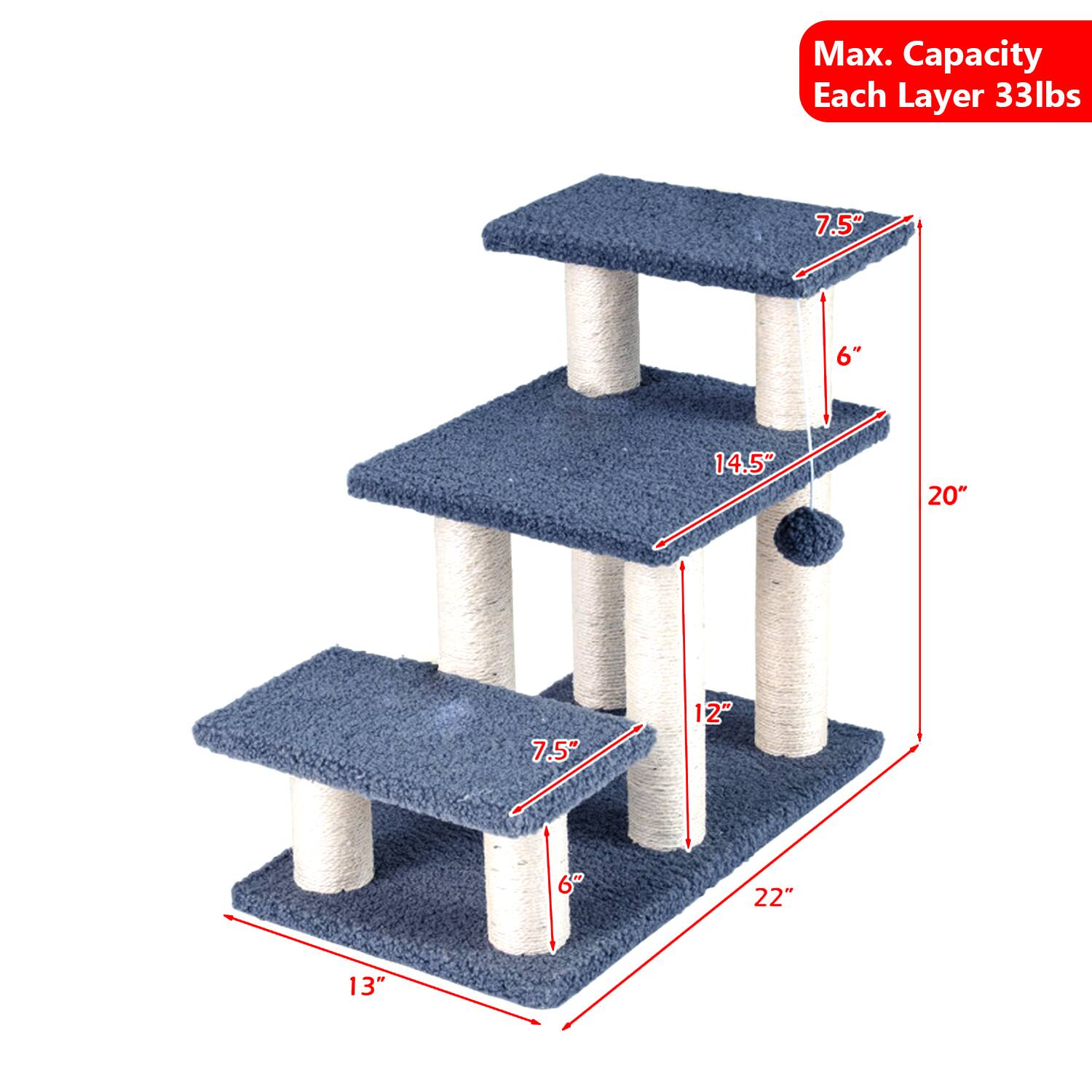 Max. Capacity Each Layer 33lbs  
7.5"  
6"  
14.5"  
20"  
7.5"  
12"  
6"  
22"  
13"