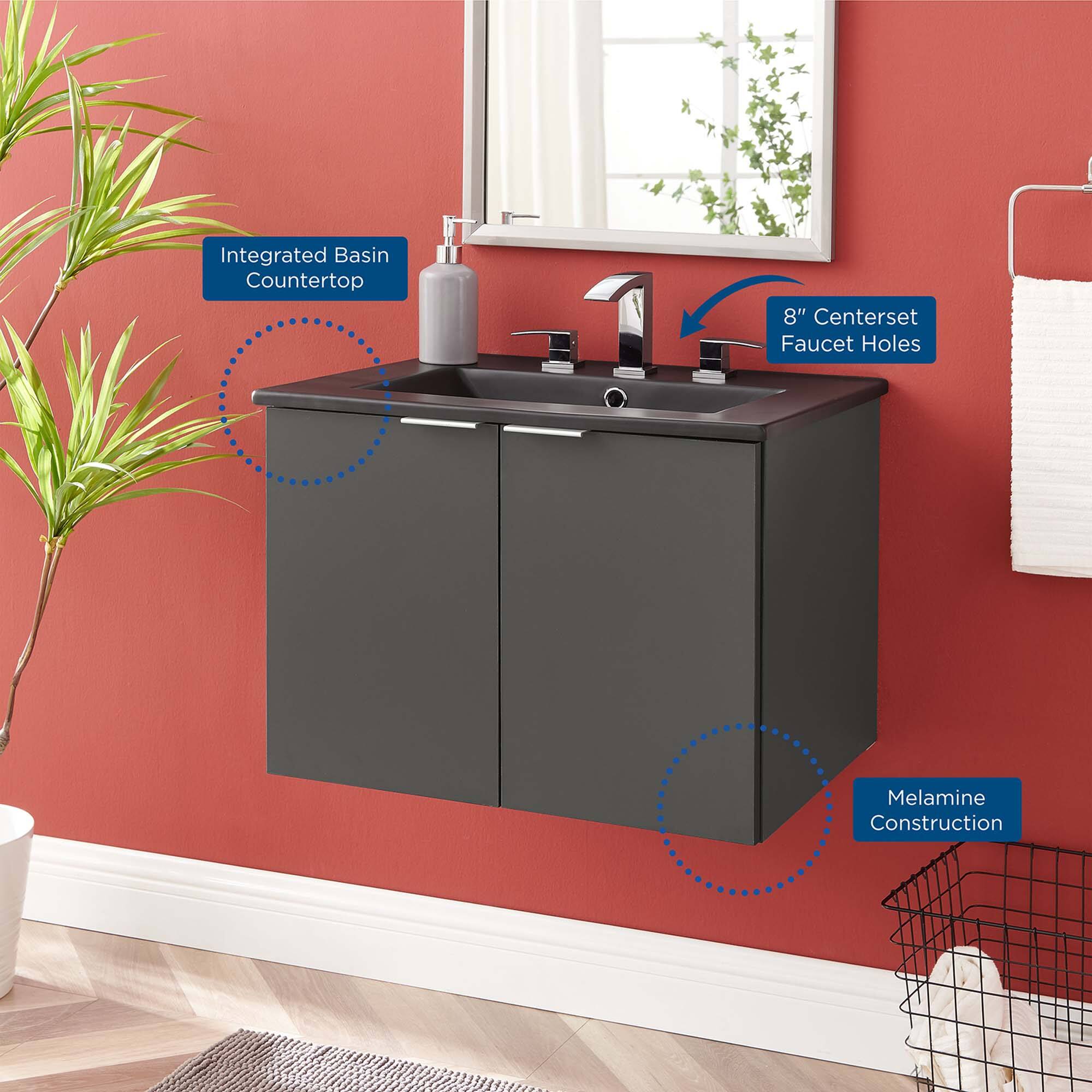Integrated Basin Countertop  
8" Centerset Faucet Holes  
Melamine Construction
