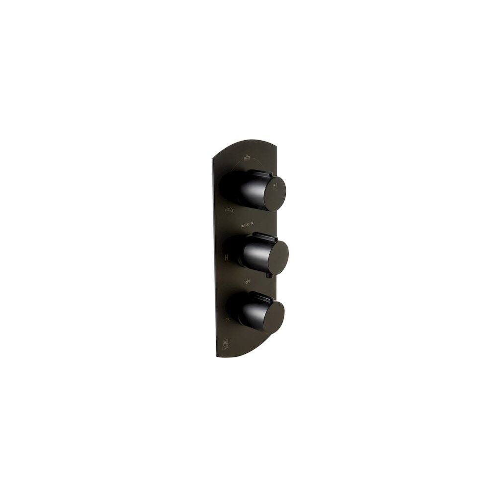 Back. Alfi - Black Matte 3-Way Thermostatic Valve Shower Mixer Round Knobs - Black.