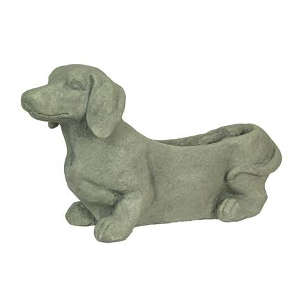 Front. Zeckos - Rustic Distressed Grey Stone Finish Dachshund Dog Indoor Outdoor Planter Pot - Grey.