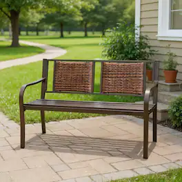 Kadyn - Patio Garden Bench with Powder Coated Steel Frame, Garden Furniture, Easy Assembly, Suitable for Patio and Garden - Brown